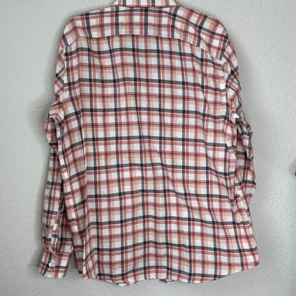 Banana Republic Standard Fit Button Down Plaid Casual Shirt Red Gray size Large